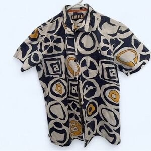 Kahala Men's Abstract Navy and Gold Shirt